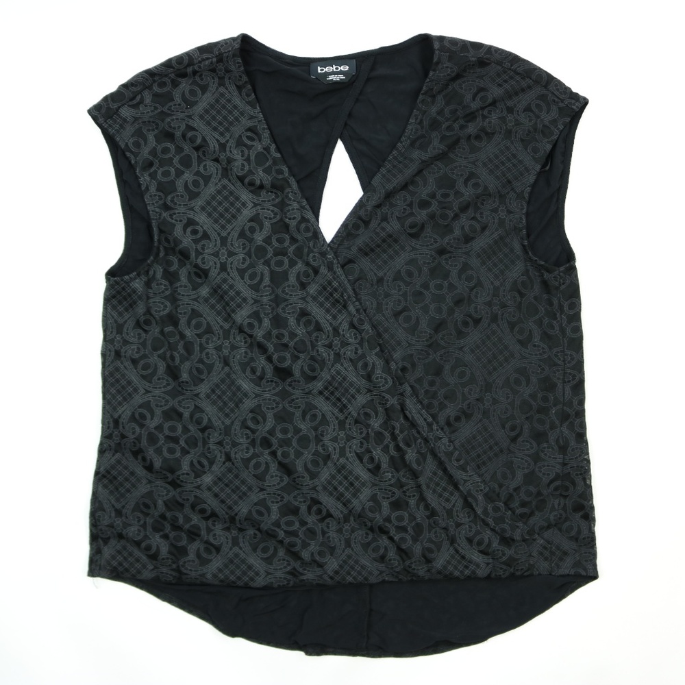 ❤Bebe Womens Black Sleeveless Open Back Blouse XL